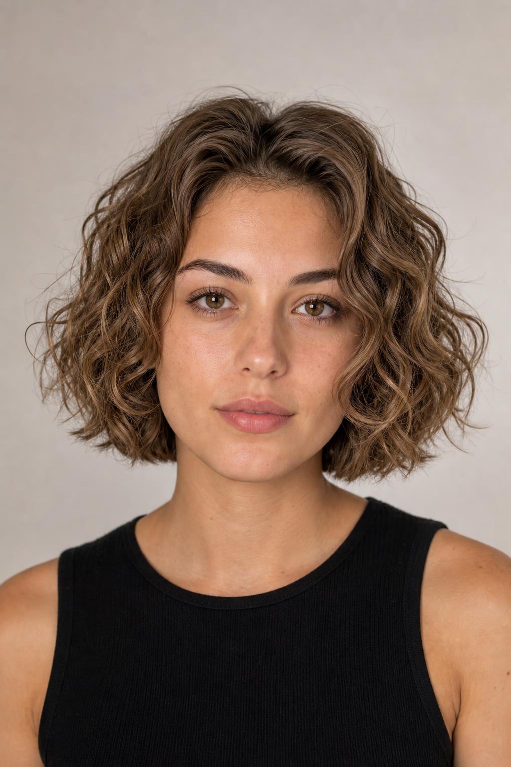Diffused Chin-Length Wavy Bob with Lifted Roots on Light Brown Hair
