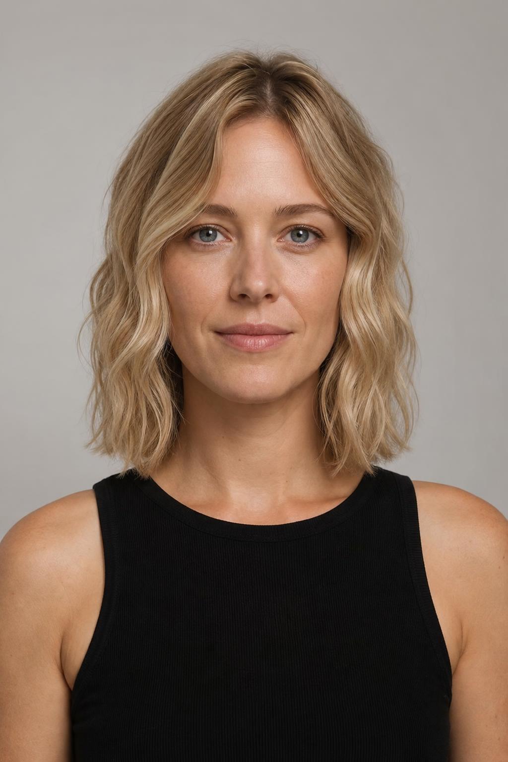 Collarbone Wavy Bob on Fine Blonde 2C Hair with Minimal Layering