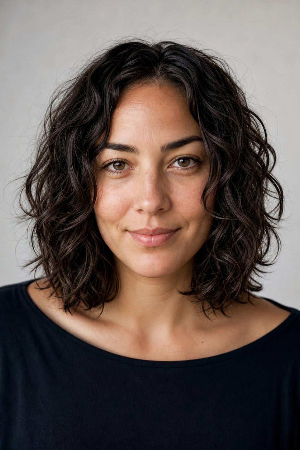 Slide-Cut Wavy Bob with Seamless Layers on Dense Dark Waves