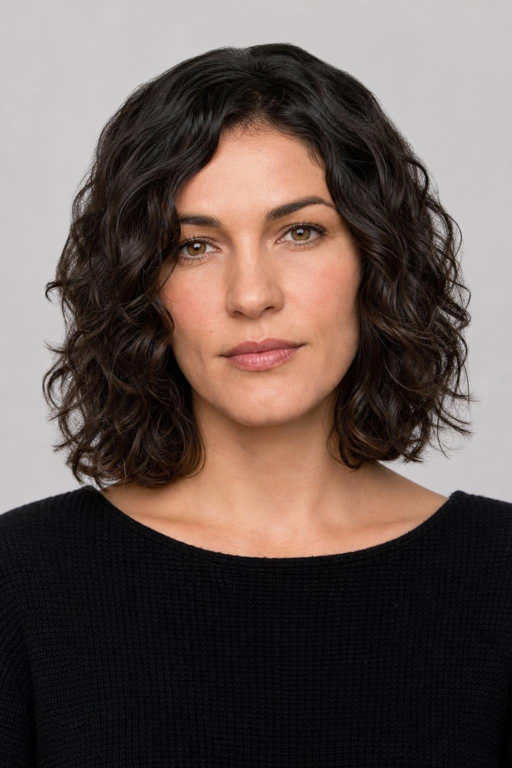 Collarbone Wavy Bob with Fullness Below the Jaw on Dark Wavy Hair