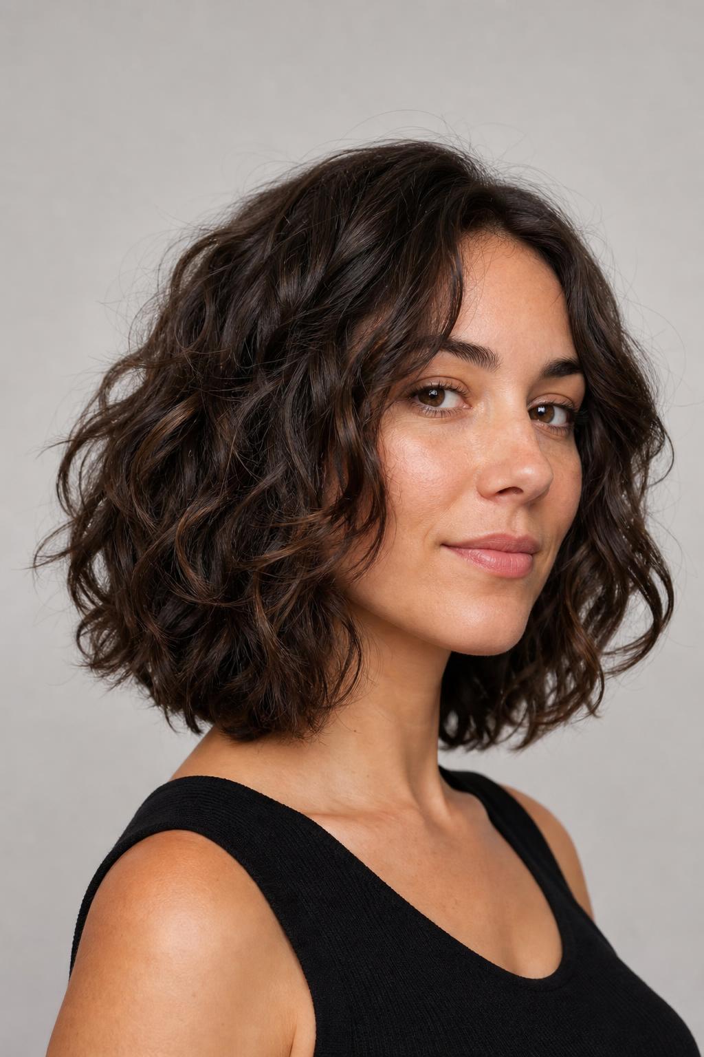 Wavy Bob with Weight Removed Below the Occipital Bone on Very Thick Hair