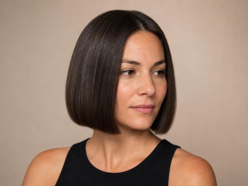 Blunt Jaw-Length Bob with a Sharp Perimeter Line on Straight Dark Brown Hair