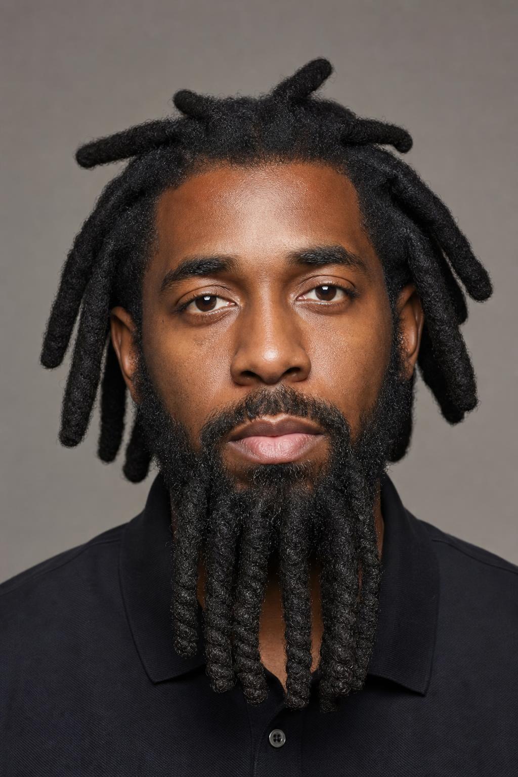 Wicks Paired With a Full Loc'd Beard for Matching Texture