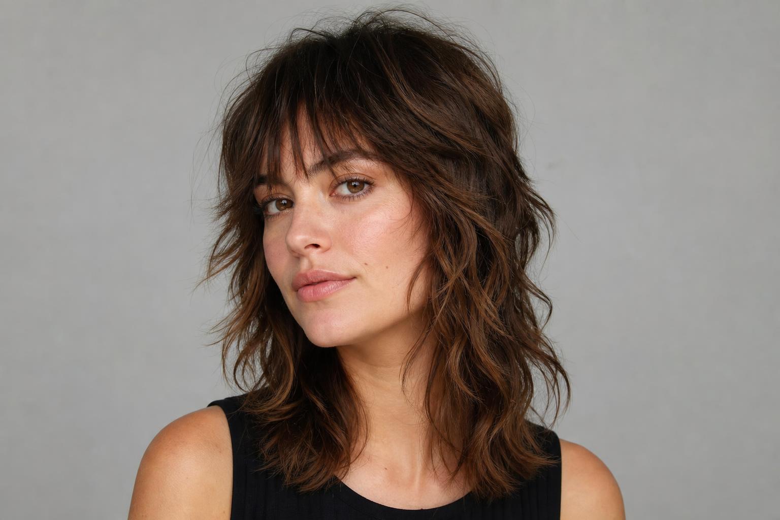 Wolf Cut with Short Crown Layers Over Longer Shaggy Ends