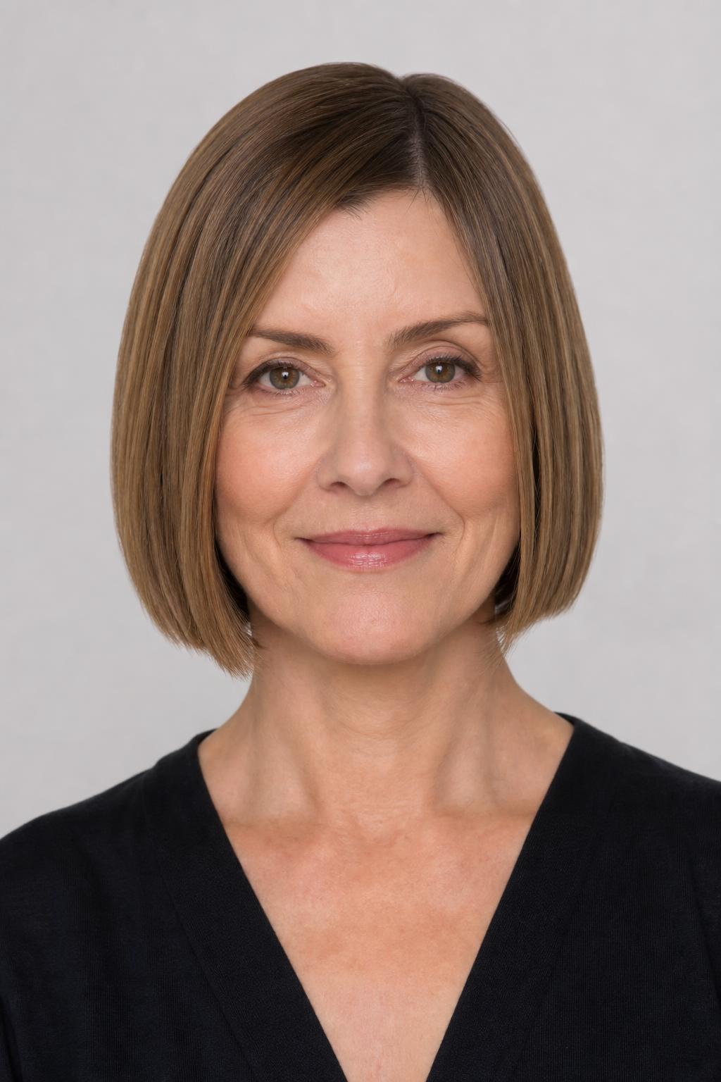 Blunt Straight Bob with a Dense One-Length Edge on Fine Light Brown Hair