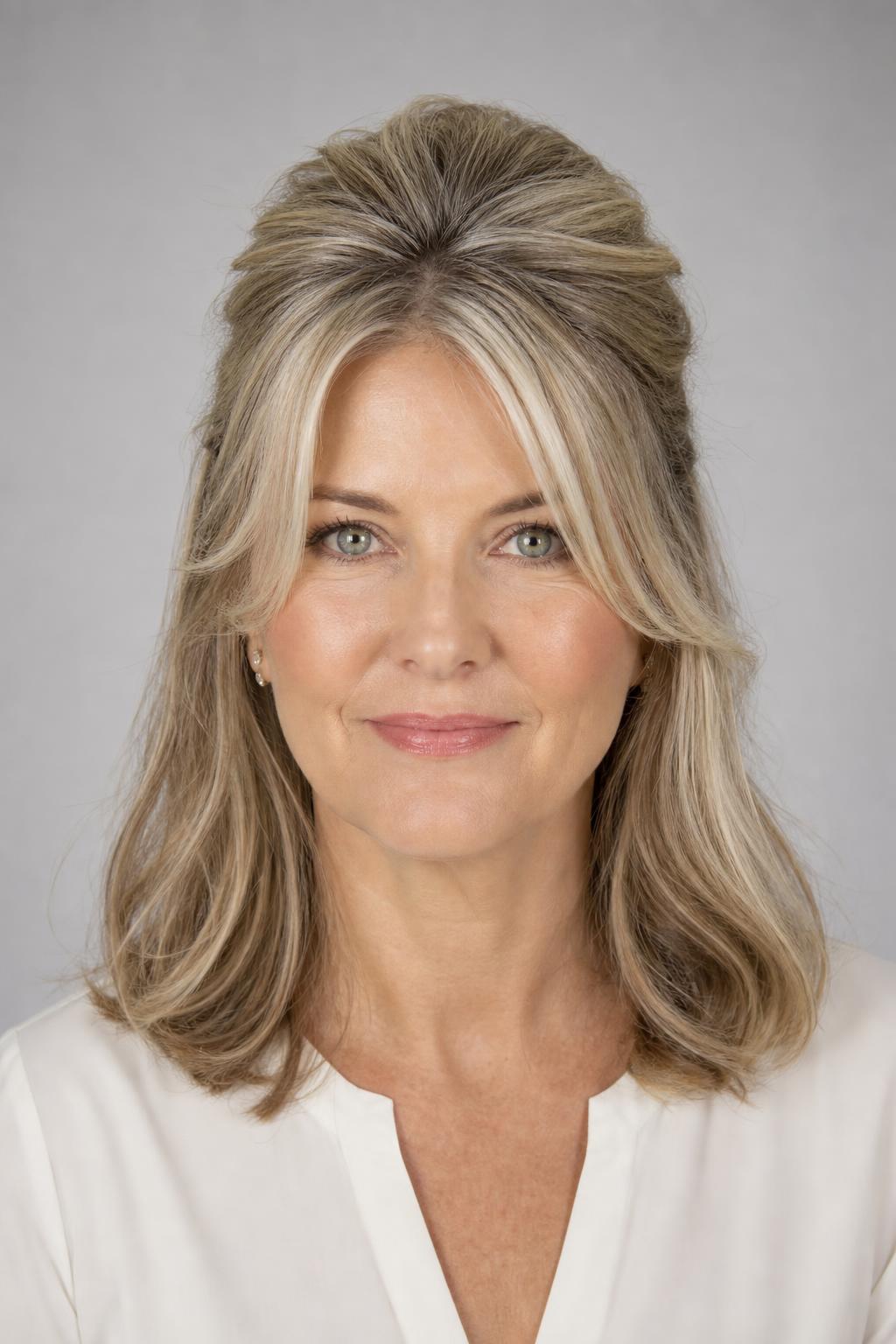 Half-Up Style with Lifted Crown Volume on Fine Ash Blonde Hair