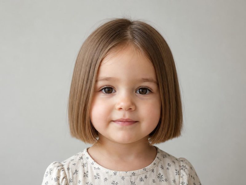 Chin-Length Blunt Bob with a Middle Part on a Young Girl with Fine Light Brown Hair