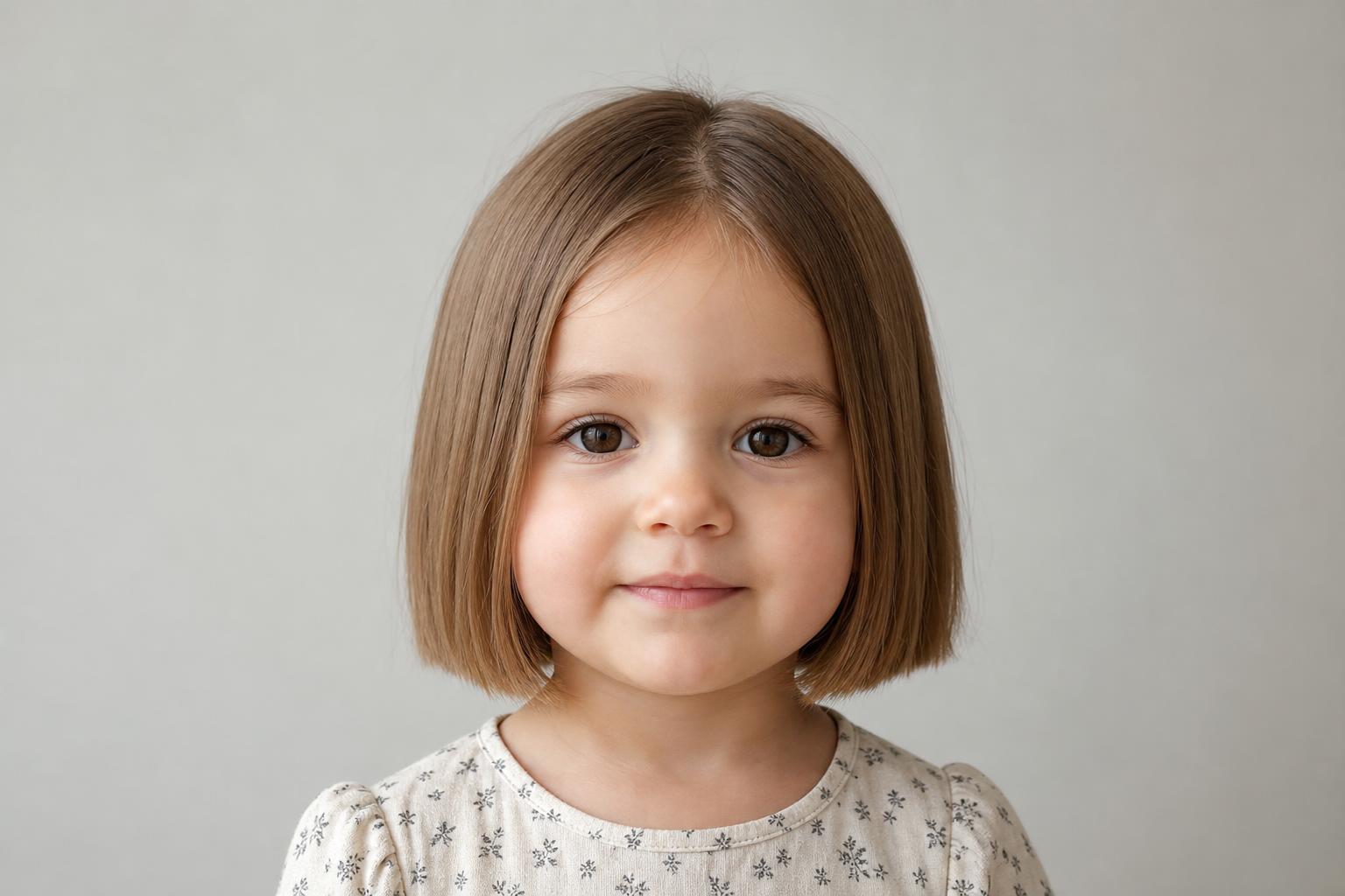 Chin-Length Blunt Bob with a Middle Part on a Young Girl with Fine Light Brown Hair