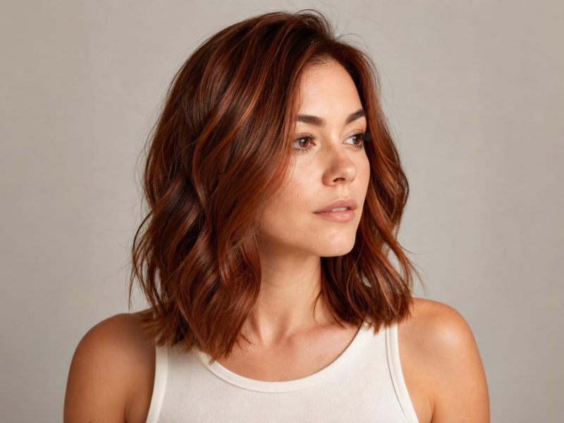 Level 6 Auburn Hair with a Copper Reflect on Shoulder-Length Waves