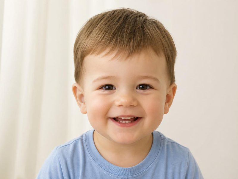 Short Soft Scissor Cut on a Toddler Boy with Fine Light Brown Hair