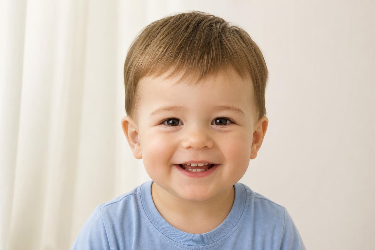 Short Soft Scissor Cut on a Toddler Boy with Fine Light Brown Hair