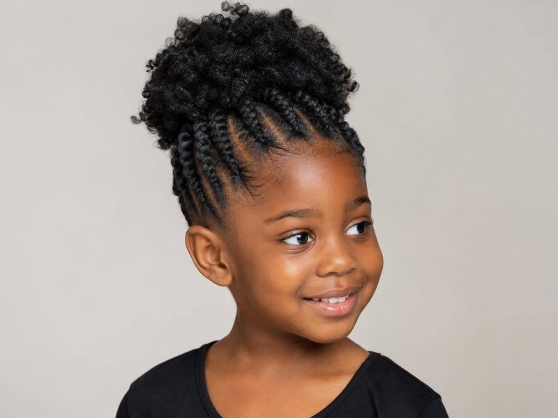 Two-Strand Twists Gathered into a High Puff on Natural 4C Hair with Clean Partings
