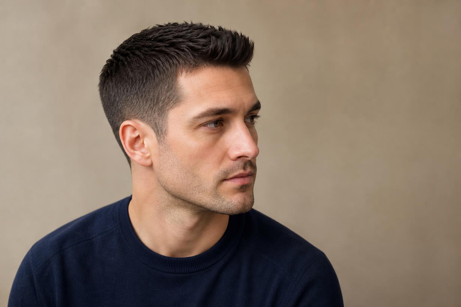 Classic Crew Cut With Longer Front and Tapered Sides
