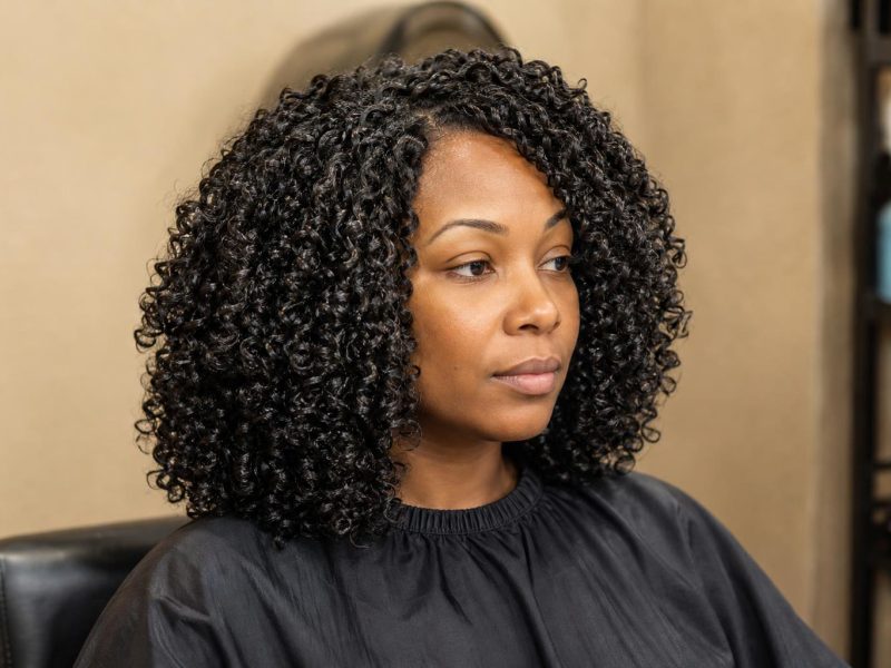 Crochet Braids With Loose Curly Hair Installed on a Cornrow Base