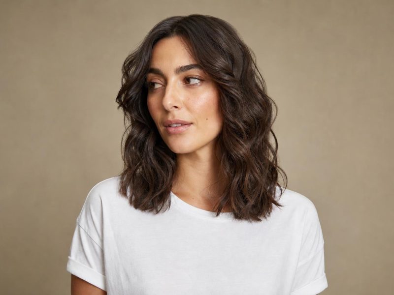 Defined 2B Waves Styled with Curl Cream on Shoulder-Length Brown Hair