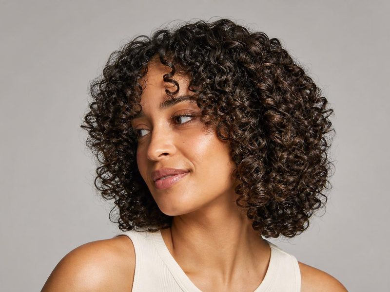 Defined Glossy 3b Spiral Curls at Shoulder Length on Dark Brown Hair