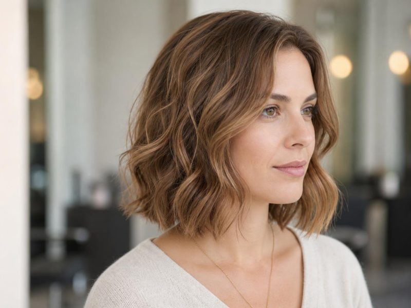 Light Perm With Loose Soft Waves on Shoulder-Length Hair