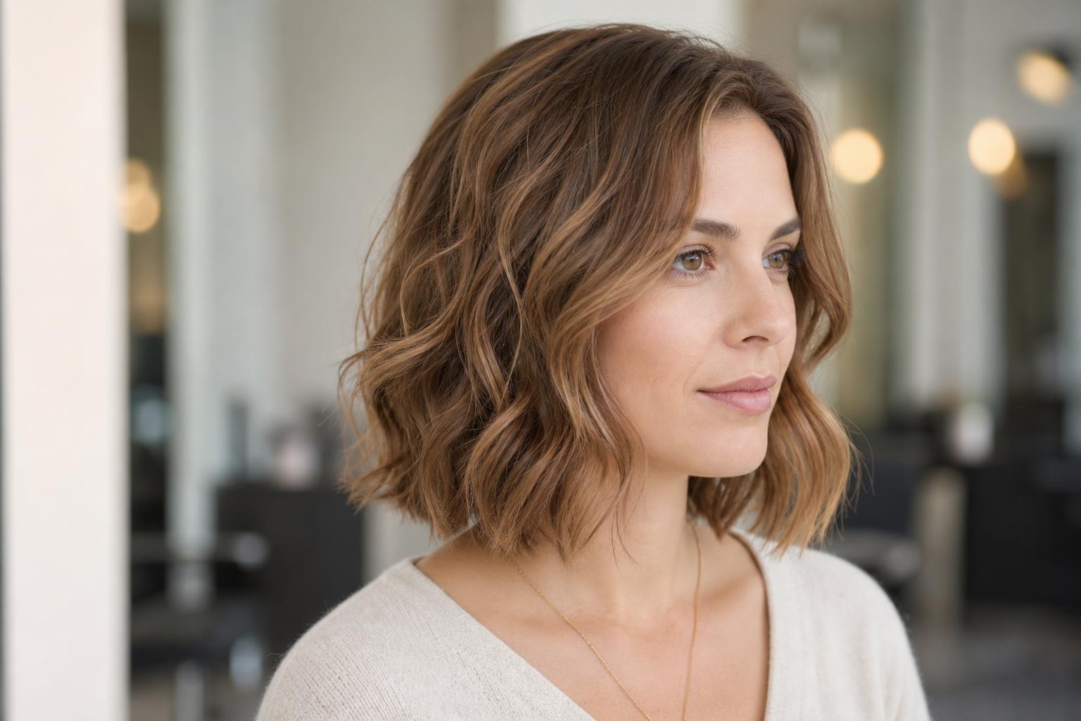 Light Perm With Loose Soft Waves on Shoulder-Length Hair