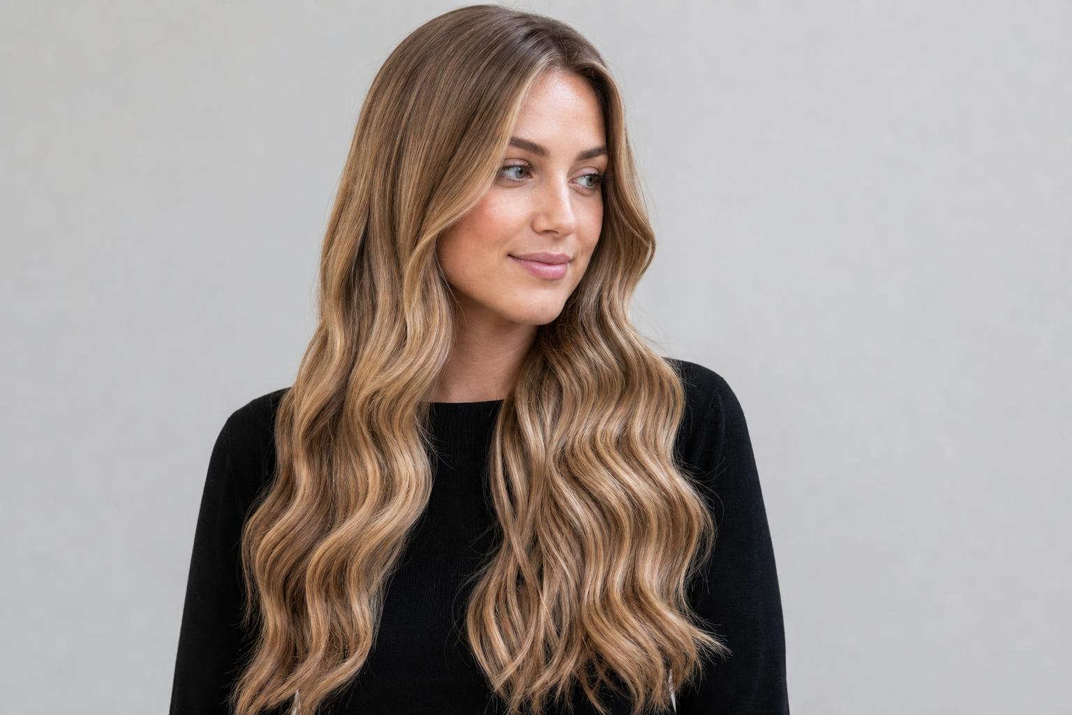 Loose Polished Waves on Long Thick Dark Blonde Hair Curled Root to Tip