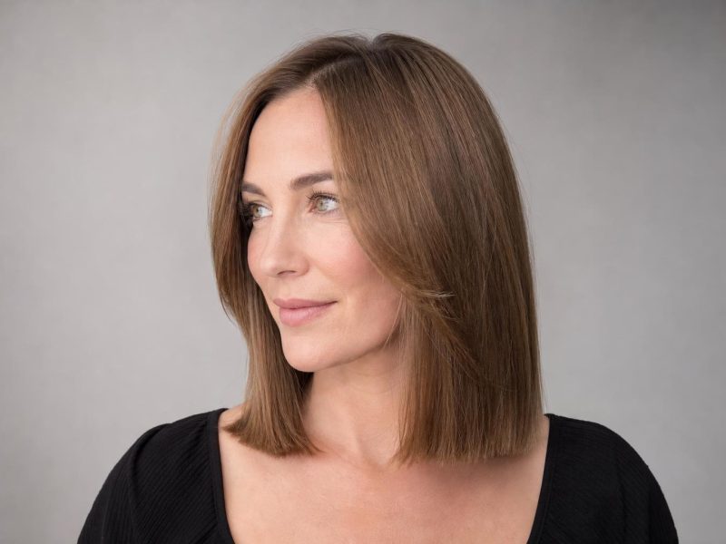 Medium Layered Haircut on Fine Hair With a Strong Blunt Perimeter
