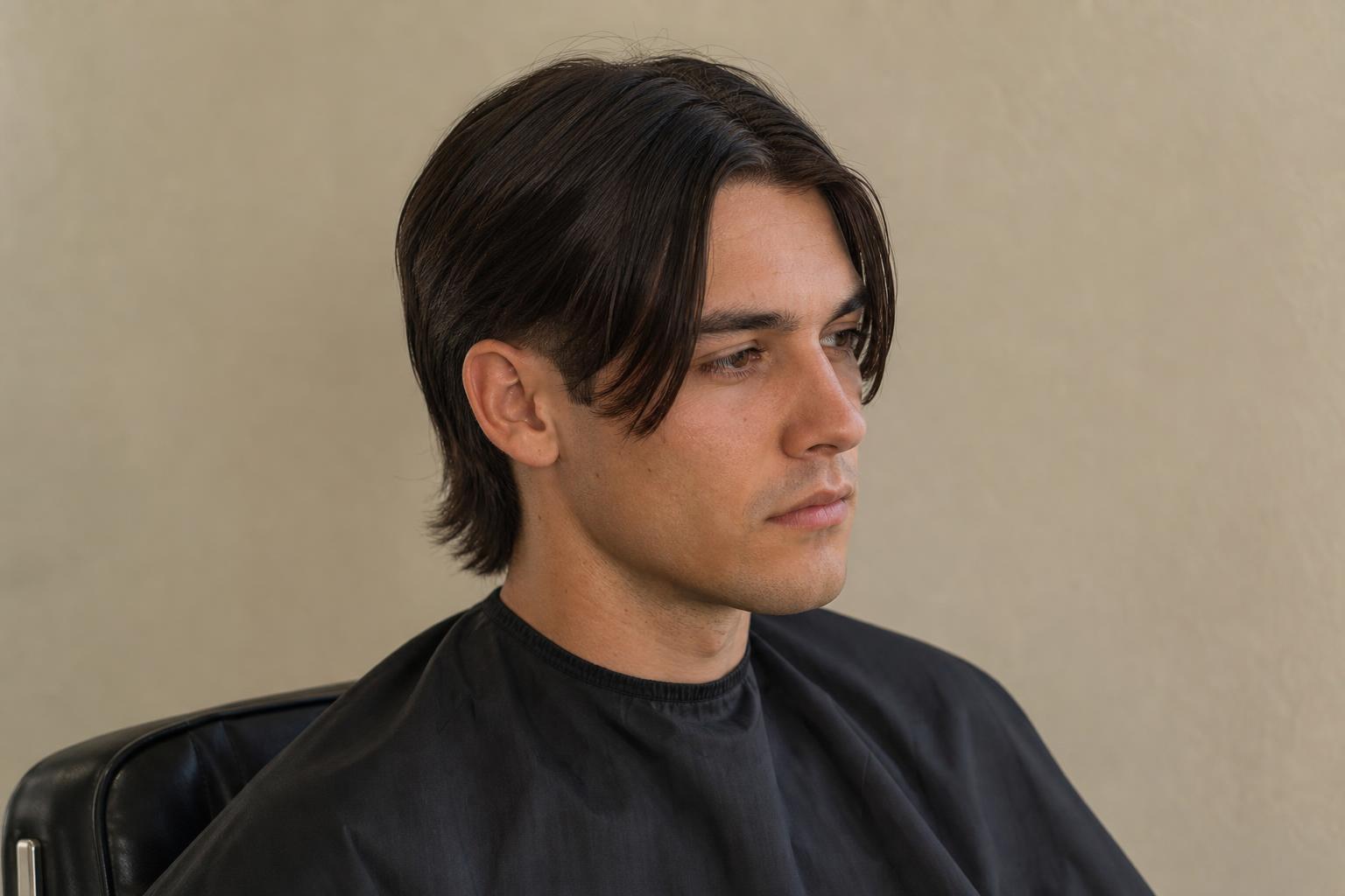 Middle Part Mullet With Curtain Front and Tapered Sides on a Man