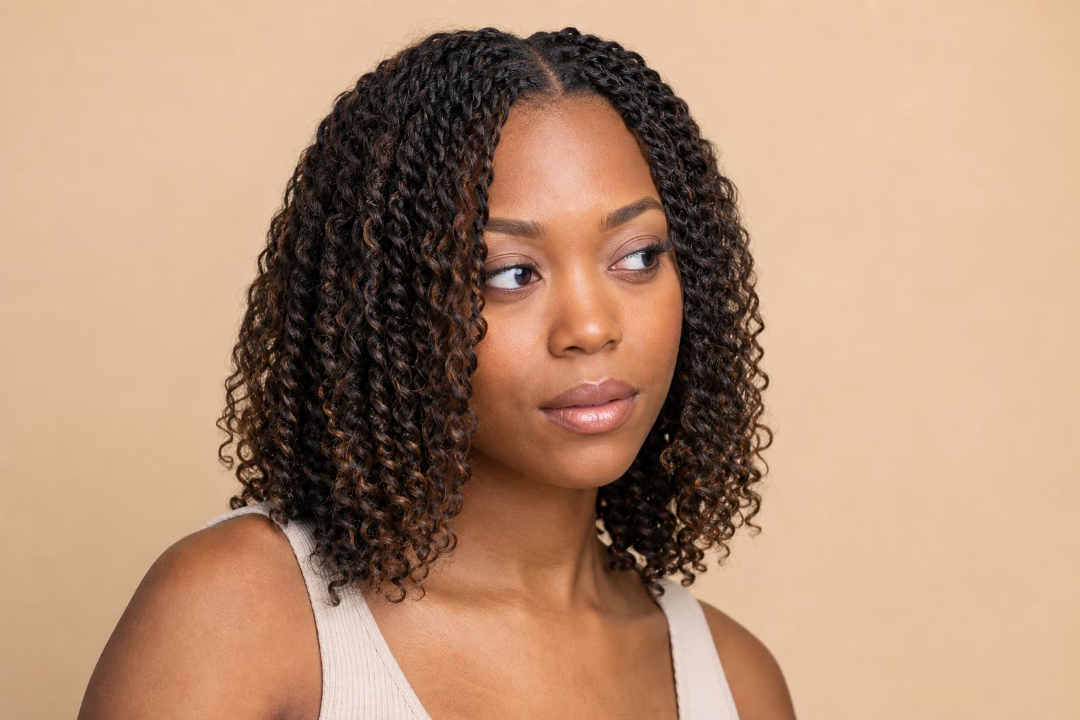 Shoulder-Length Passion Twists with Loose Wavy Texture on Dark Brown Hair
