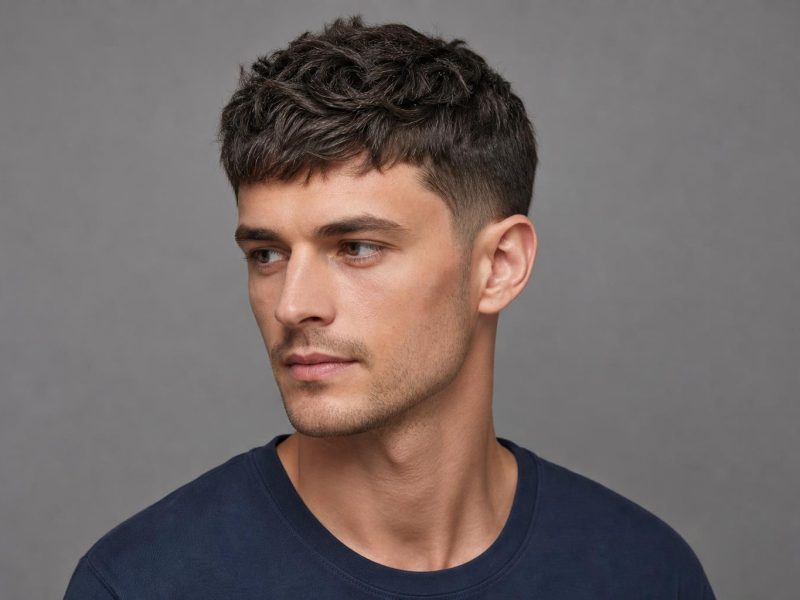 Short Textured Crop with a Low Taper on a Man with an Oval Face