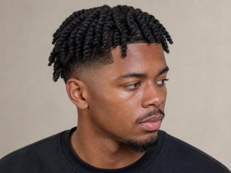 Medium Two-Strand Twists on Type 4 Hair with a Low Taper Fade and Sharp Line-Up