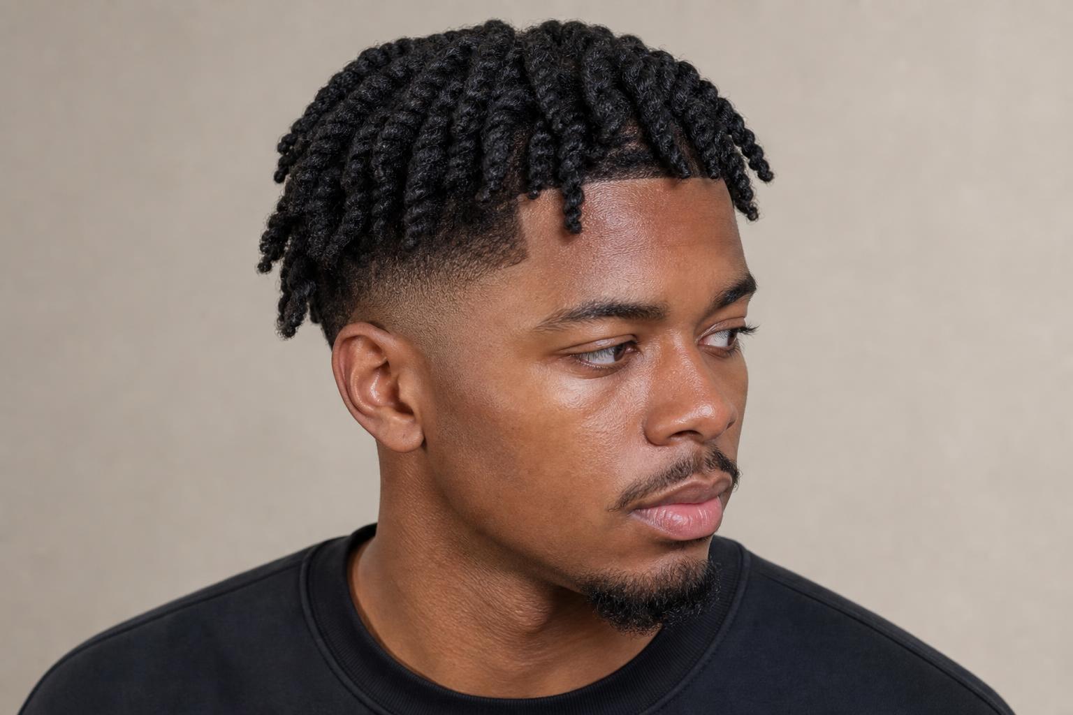 Medium Two-Strand Twists on Type 4 Hair with a Low Taper Fade and Sharp Line-Up