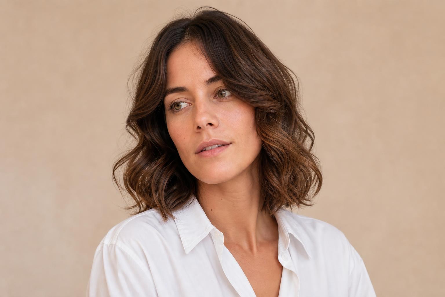 Loose Wavy Perm on Shoulder-Length Brown Hair